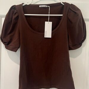 Reformation brown puffy short sleeve top